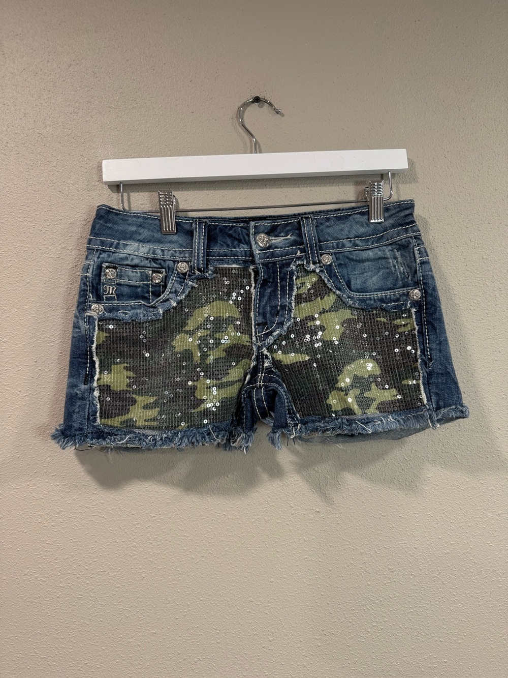 Miss Me Denim Sparkle Camo Shorts